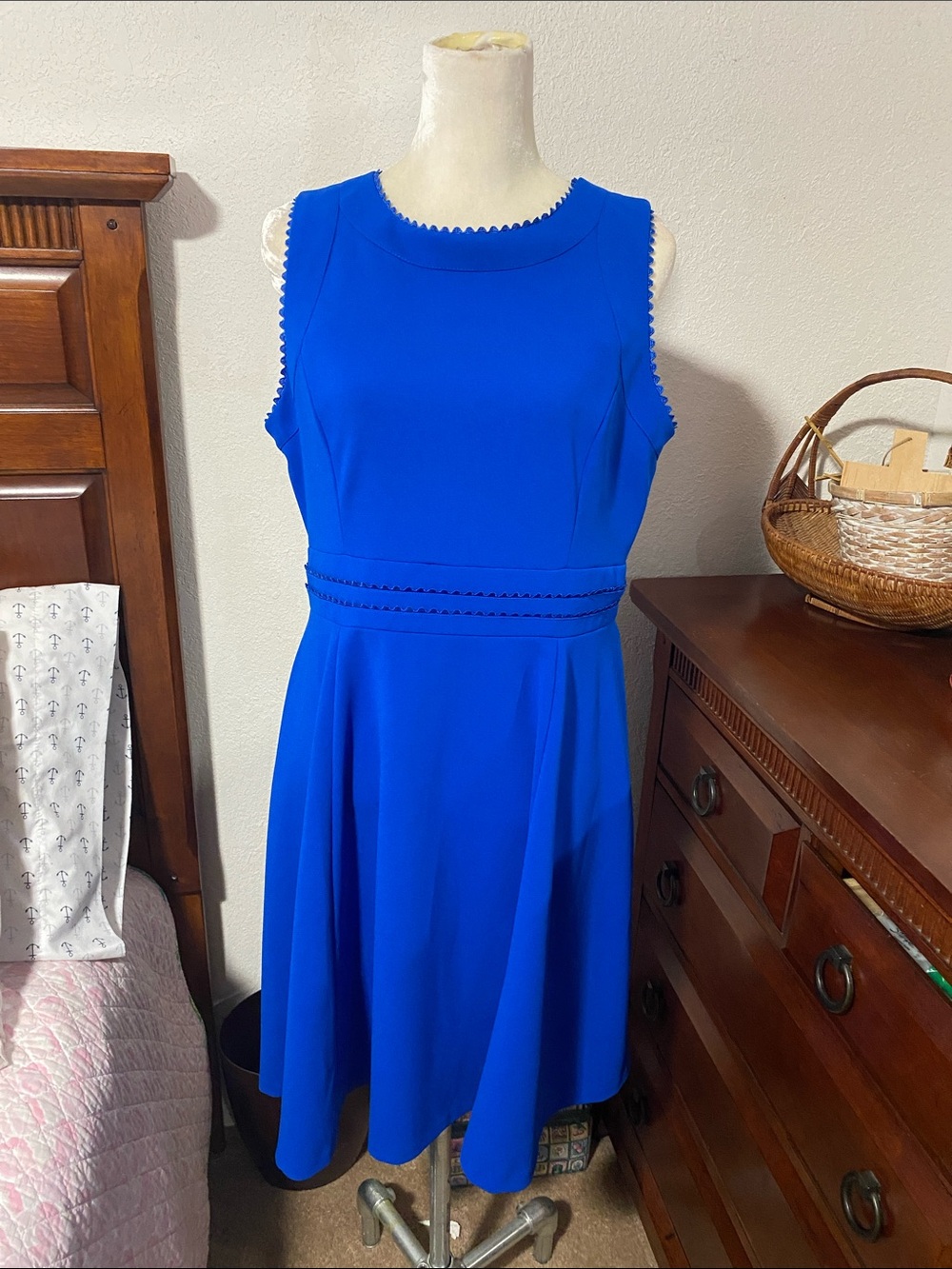 Calvin Klein Sleeveless A-Line Dress in Cobalt Blue